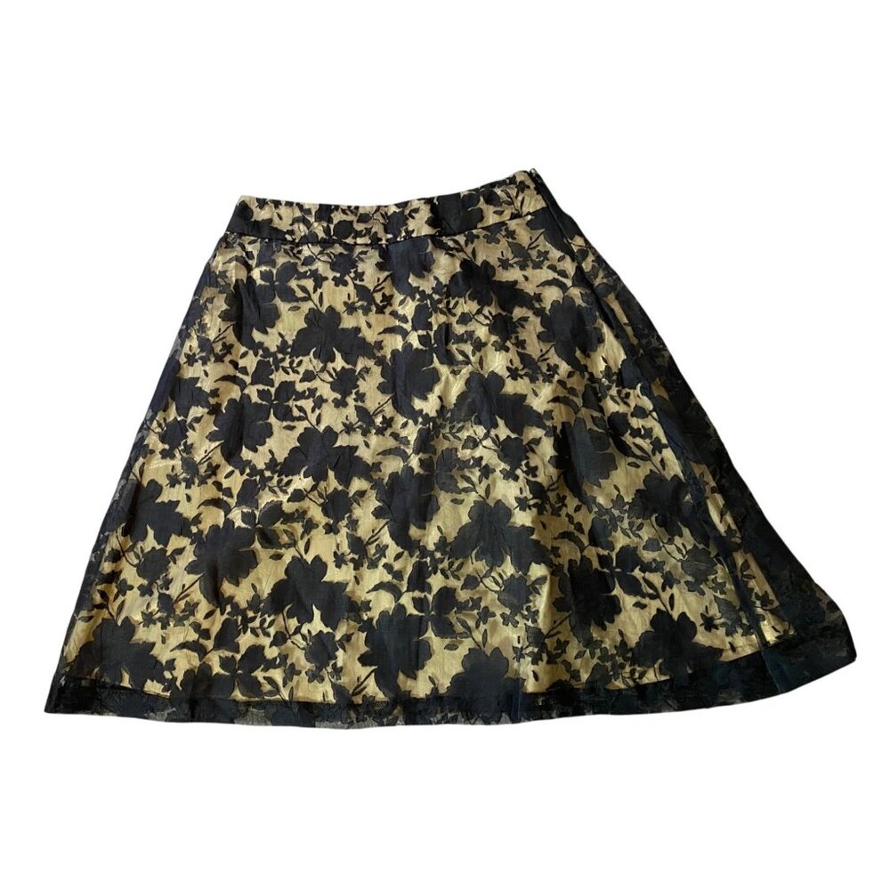 Apt. 9 Black & Gold Floral A-Line Skirt Size 6